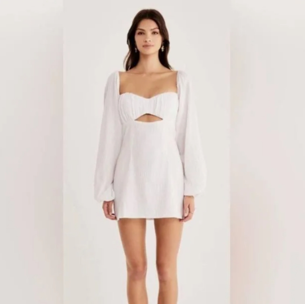 NWT Rumer Camille cut-out Long Sleeve Mini Dress SZ XS White REVOLVE
